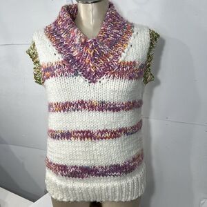 Hand Knitted Pullover v neck vest Womens Med Handmade Sweater Knitwear Chunky